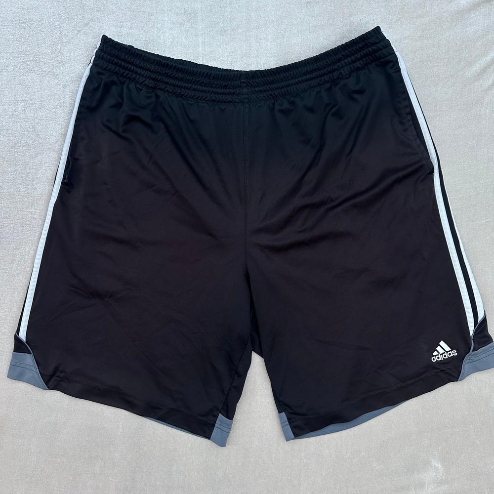 Adidas Men's Shorts XL Black Gray 3 Stripe Athletic Elastic Training Soccer